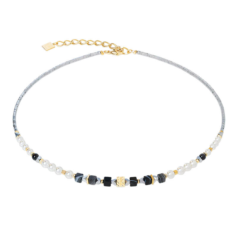 Coeur de Lion Natural Striped Onyx & Gold Necklace image number 0